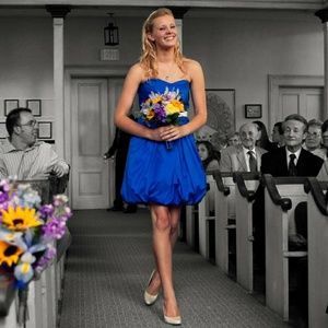 David's Bridal Blue Strapless Dress